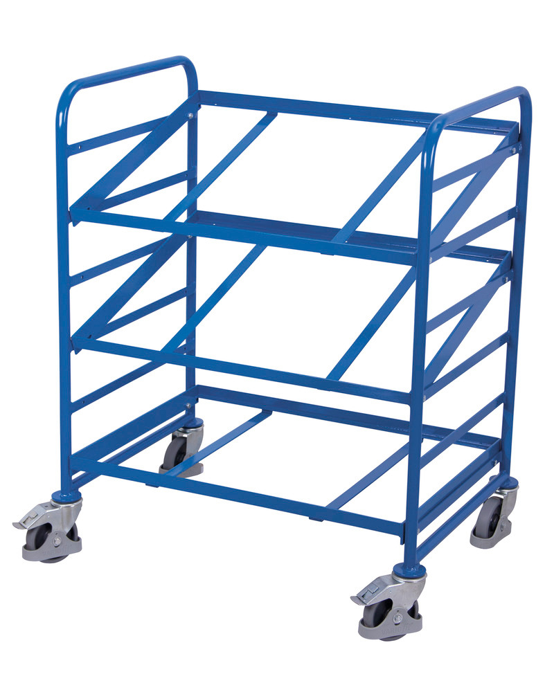 Steel Euro box trolley, 3 tiltable + open shelves - 1