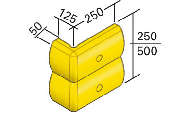 Skyddsprofil hörn 500, av polyeten (PE), 250 x 125 x 500 mm, gul, sats = 2 stycken - 2