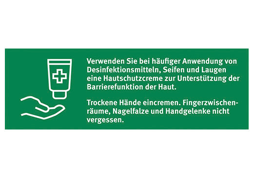 Schild "Hände eincremen nach Desinfektion", Folie 150 x 50 mm, einfarbig grün - 1