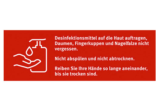 Schild "Desinfektionsmittel auftragen", Folie 150 x 50 mm, einfarbig rot - 1