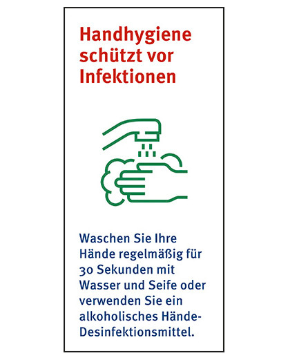 Schild "Handhygiene schützt vor Infektionen", Folie 70 x 150 mm