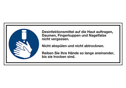 Kombi Schild "Desinfektionsmittel auftragen", Folie 140 x 50 mm - 1