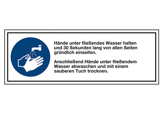 Kombi Schild "Richtig Hände waschen", ISO 7010, Folie 140 x 50 mm - 1