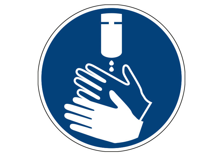 Panneau "désinfecter les mains", autocollant Ø 100 mm