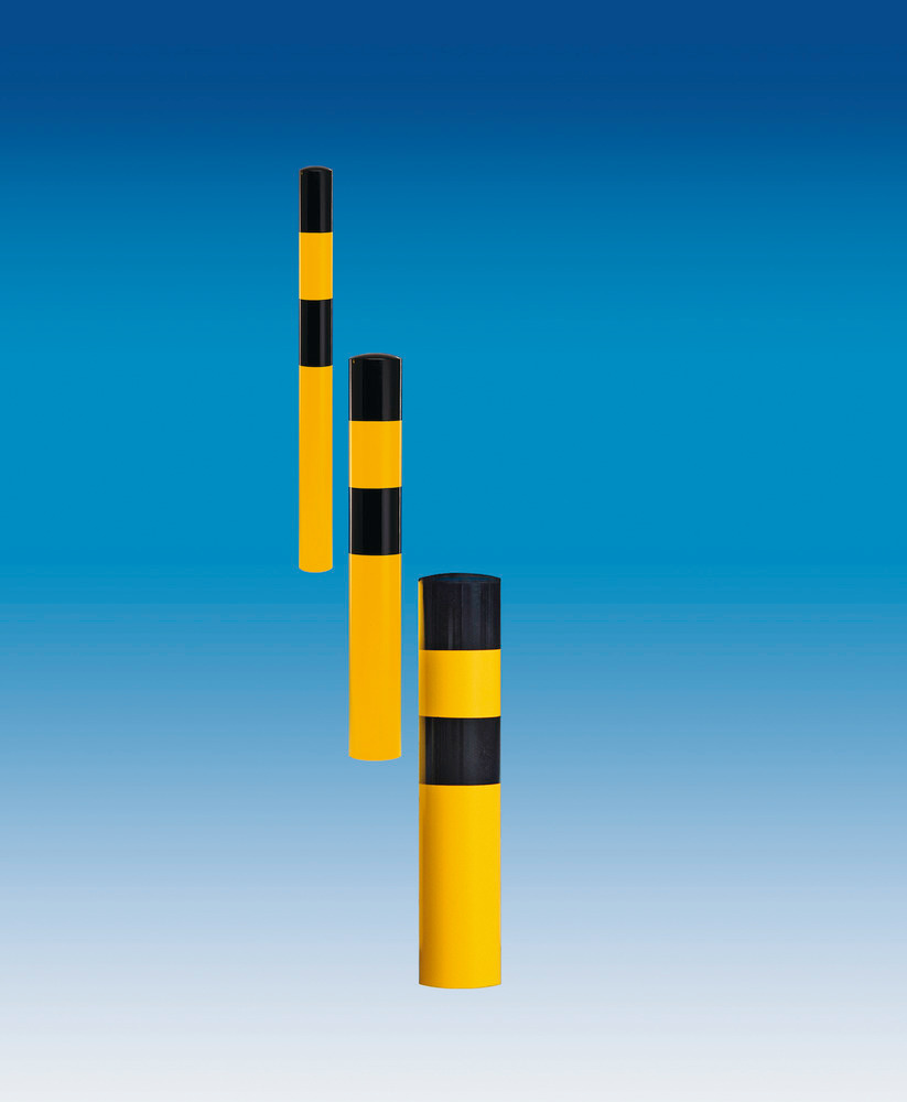 Impact protection elements XL to set into concrete, hot-dip galv, yellow/ black, Ø 194 mm, 1600 mm - 1