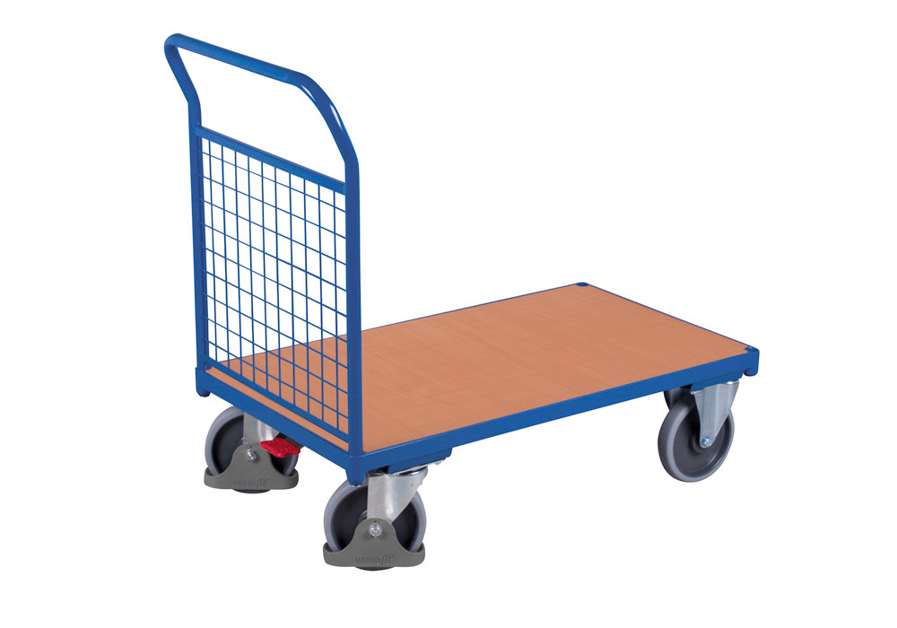 Panelled trolley in steel, with mesh wall, powder coated, TPE castors, EasySTOP, 1230 x 800 mm - 1