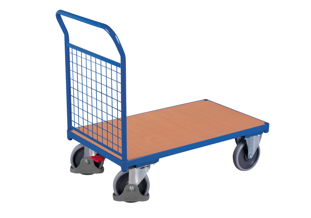 Panelled trolley in steel, with mesh wall, powder coated, TPE castors, EasySTOP, 1030 x 700 mm - 1