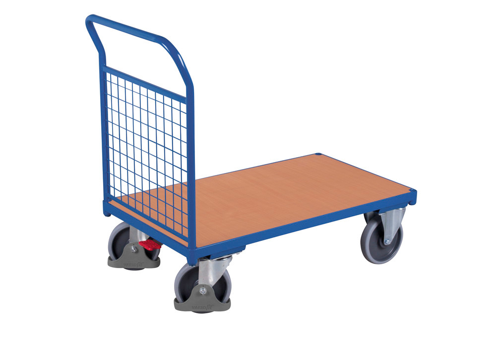 Panelled trolley in steel, with mesh wall, powder coated, TPE castors, EasySTOP, 880 x 500 mm - 1