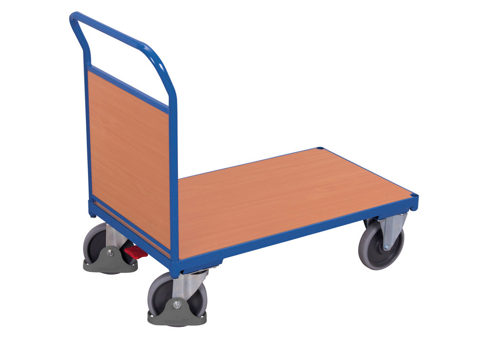 Steel panelled trolley, with wooden wall, powder coated, TPE castors, EasySTOP, 1230 x 800 mm - 1