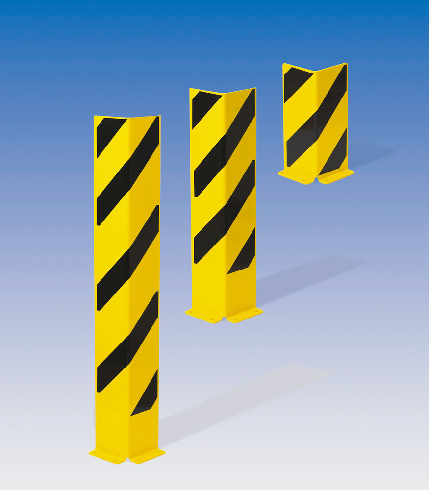 Påkjøringsvern, vinkel, 1200, plastbelagt, gul med sorte striper, 1200 x 160 mm - 1