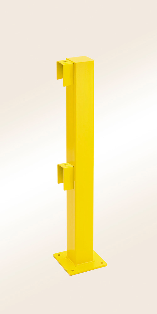 Safety barrier rail start/end post, yellow plastic-coated, for setting in concrete, 1000 x 100 x 100 - 1