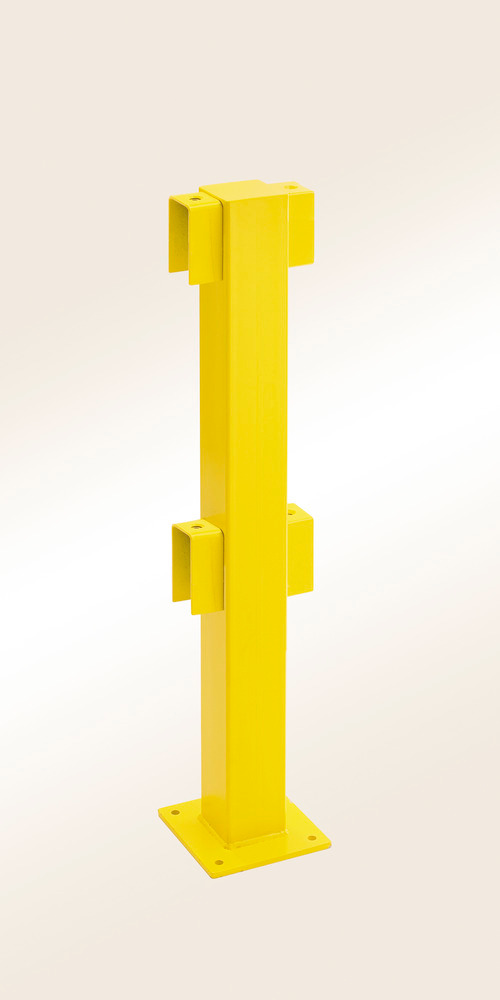 Słupek środkowy poręczy odbojowej, stal powlekana tworzywem, żółty, na kołki, 1000 x 100 x 100 mm - 1