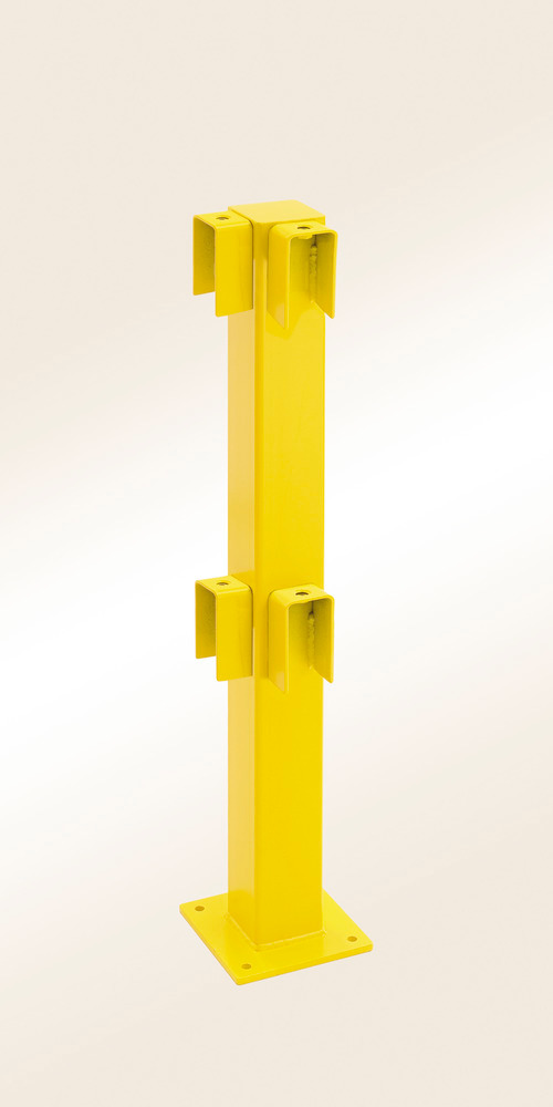 Safety barrier rail corner post, yellow hot-dip galvanised, for setting in concrete, 1000 x 100 x 10 - 1