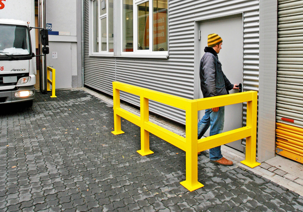 Rammschutz-Geländer-Querbalken, gelb kunststoffbeschichtet zum Aufdübeln, inkl. Schrauben, 1500 mm - 2