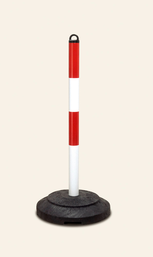 Tung sperrestolpe med kjetting, rød/hvit, recyclingfot, 1000 mm høy - 1