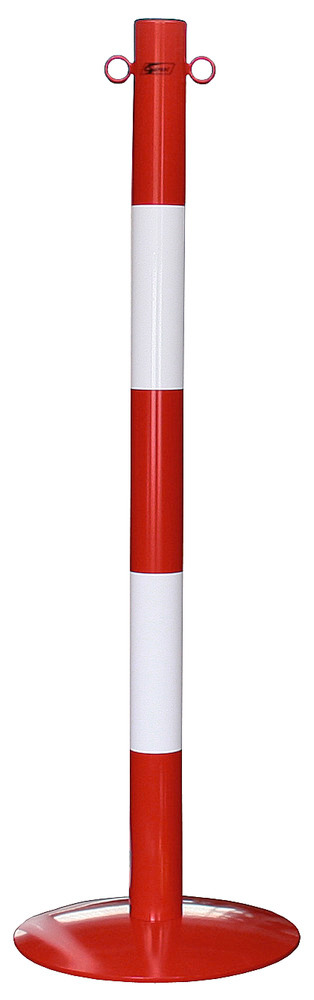 Vymezovací sloupek na řetěz s červeným šroubovacím podstavcem, červeno-bílý - 1