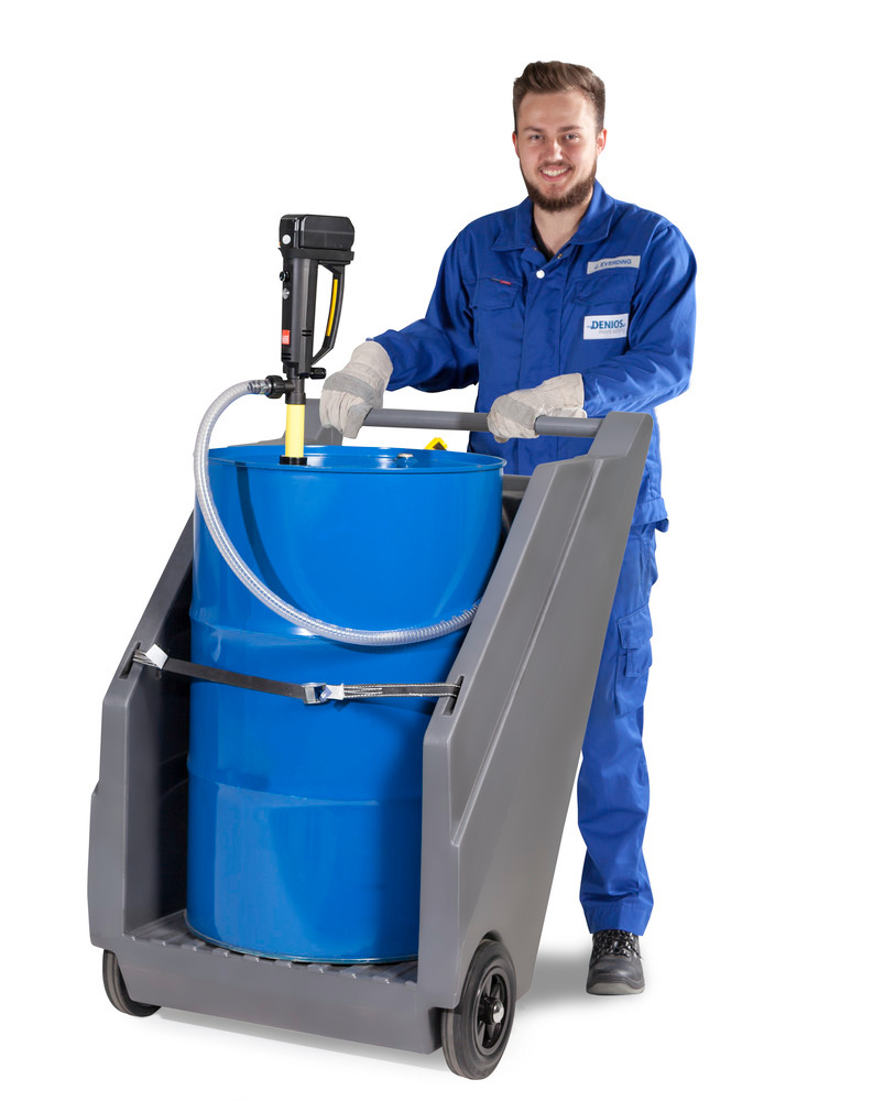 Mobile pump system for acids / chemicals, with drum trolley in PE and battery drum pump in PP - 2