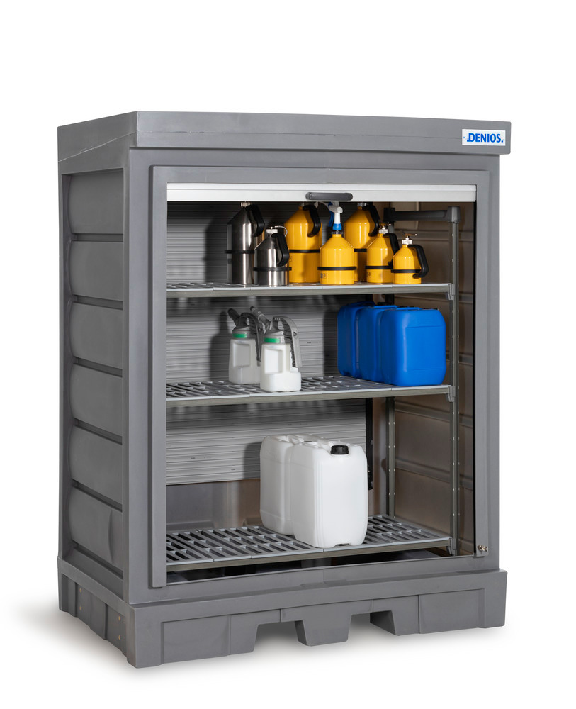 PolySafe hazardous materials depot D, with roller shutter and plastic shelf for small containers - 1