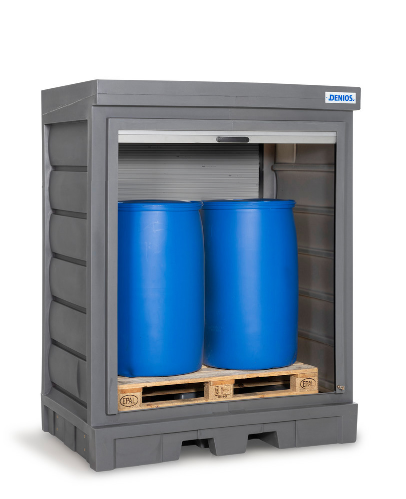 Depósito para produtos químicos PolySafe D, persianas, para armazena 2 bidões de até 200 litros - 1