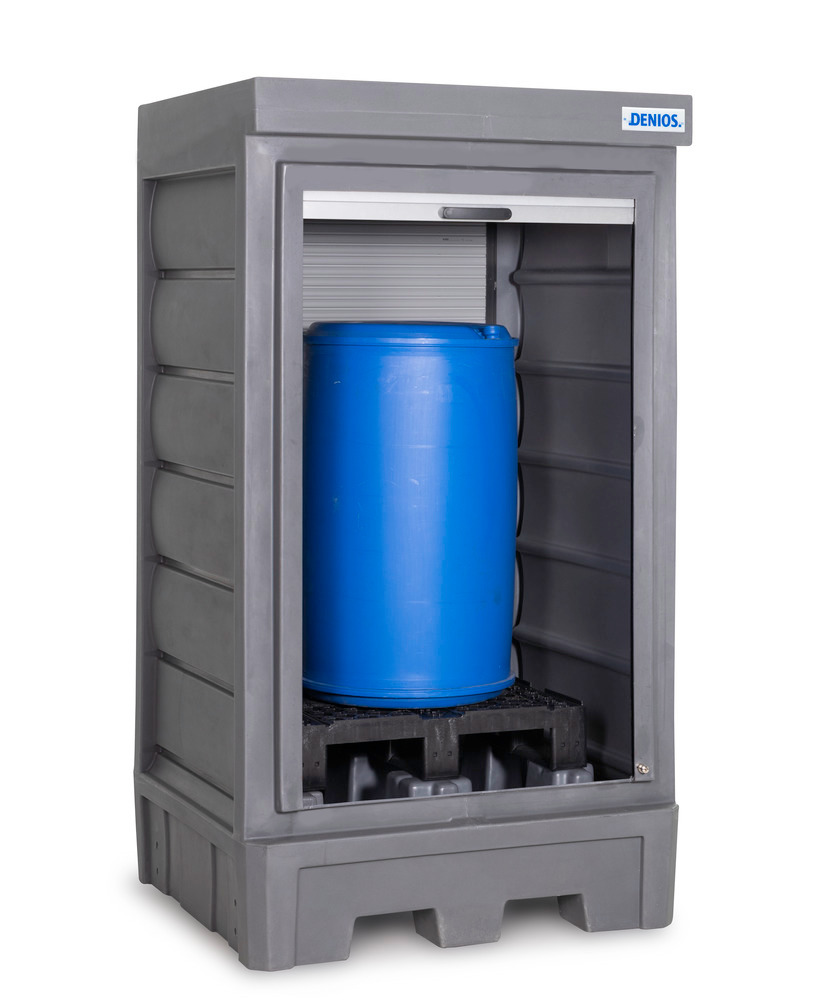 Depósito para productos químicos PolySafe D1, persianas, para almacenar 1 bidón de hasta 200 litros - 1