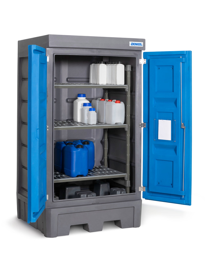Depósito PolySafe D1, con puertas y estantería de plástico para recipientes pequeños - 1