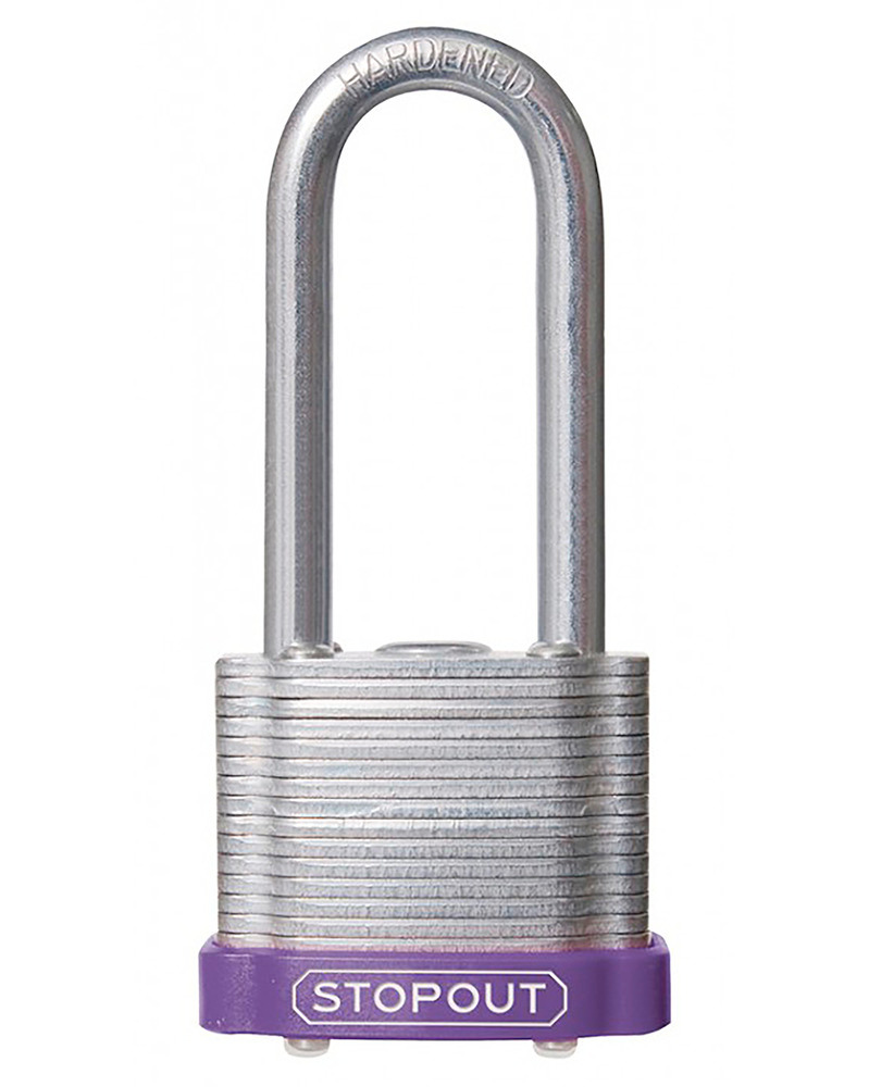 STOPOUT® Laminated Steel Padlocks-Purple-Shackle Clearance Ht.: 2" Keyed Differently, Master Keyed - 1