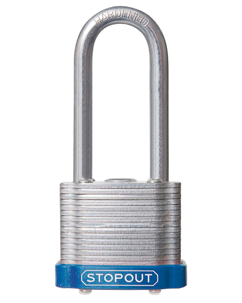STOPOUT® Laminated Steel Padlocks-Blue-Shackle Clearance Ht.: 2" Keyed Differently, Master Keyed - 1
