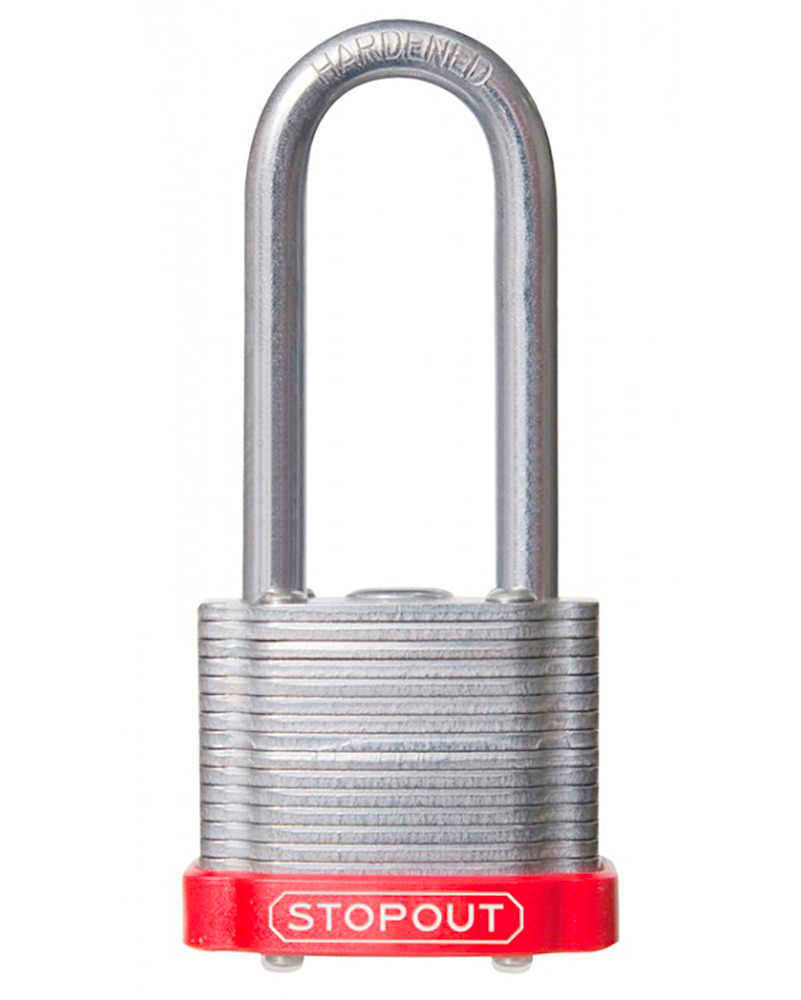 STOPOUT® Laminated Steel Padlocks-Red-Shackle Clearance Ht.: 2" Keyed Differently, Master Keyed - 1