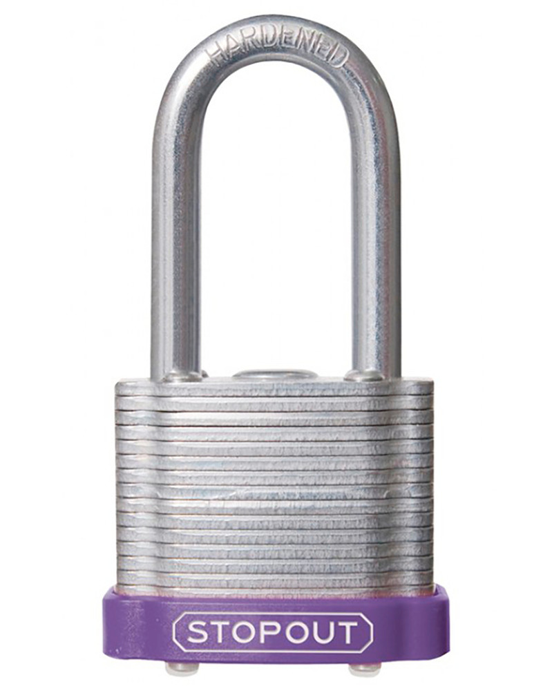 STOPOUT® Lamin. Steel Padlocks-Purple-Shackle Clearance Ht.: 1 1/2" Keyed Differntly.,Master Keyed - 1