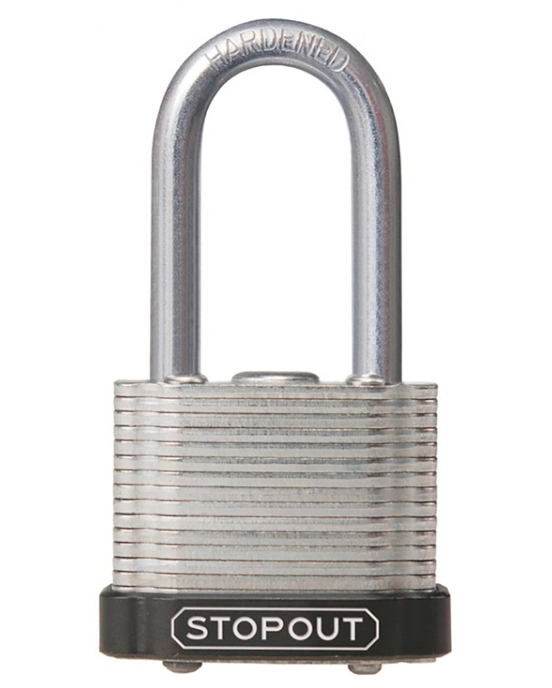 STOPOUT® Laminated Steel Padlocks-Black-Shackle Clearance Ht.: 1 1/2" Keyed Differntly.,Master Keyed - 1