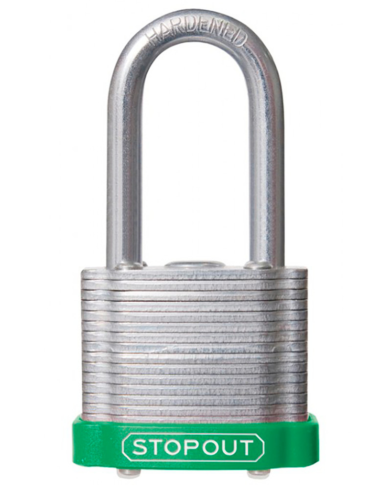 STOPOUT® Laminated Steel Padlocks-Green-Shackle Clearance Ht.: 1 1/2" Keyed Differently,Master Keyed - 1