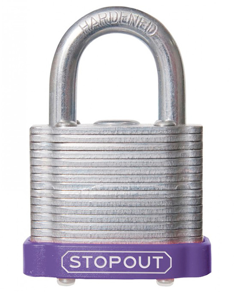 STOPOUT® Laminated Steel Padlocks-Purple-Shackle Clearance Ht.: 3/4" Keyed Differently, Master Keyed - 1