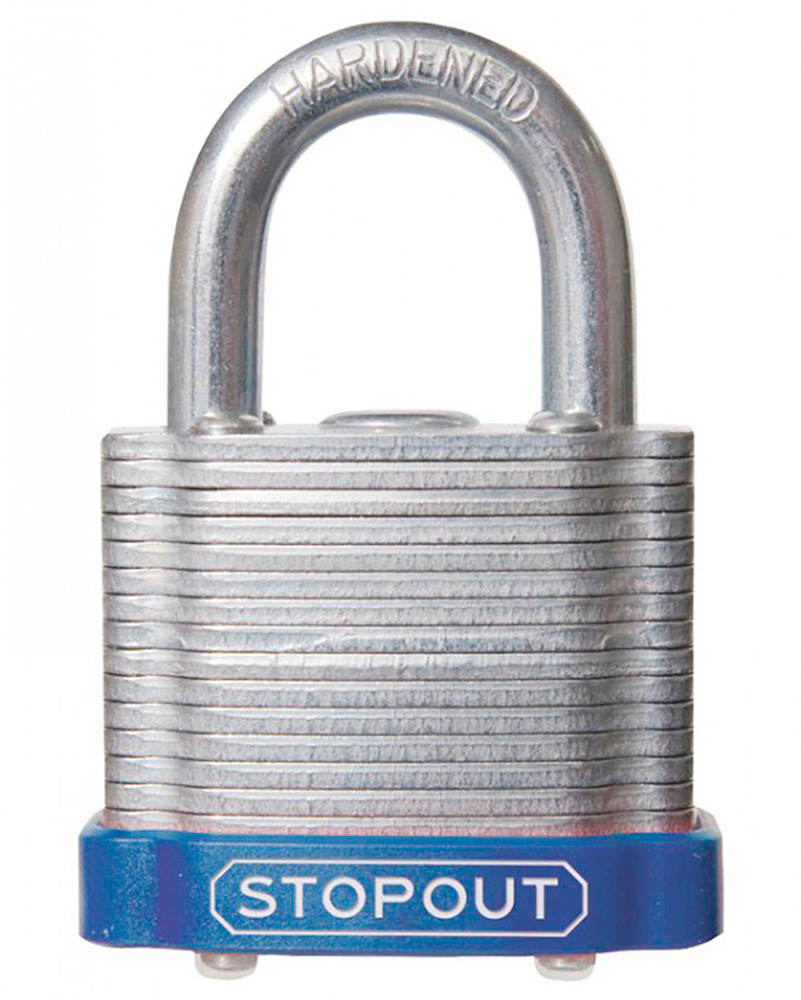 STOPOUT® Laminated Steel Padlocks-Blue-Shackle Clearance Ht.: 3/4" Keyed Differently, Master Keyed - 1