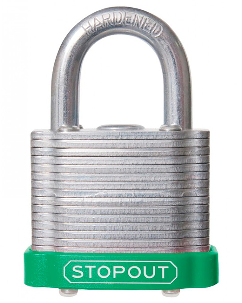 STOPOUT® Laminated Steel Padlocks-Green-Shackle Clearance Ht.: 3/4" Keyed Differently, Master Keyed - 1