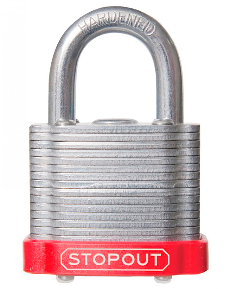 STOPOUT® Laminated Steel Padlocks-Red-Shackle Clearance Ht.: 3/4" Keyed Differently, Master Keyed - 1
