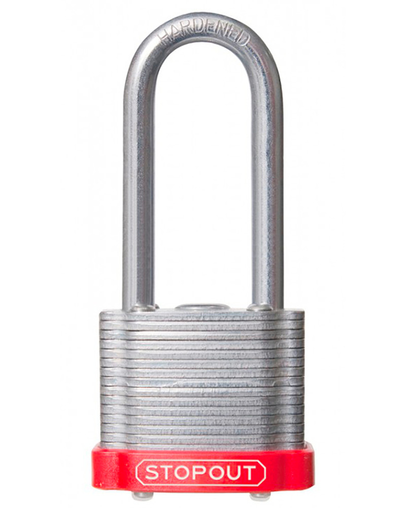 STOPOUT® Laminated Steel Padlocks-Red-Shackle Clearance Ht.: 2" Keyed Alike - 1