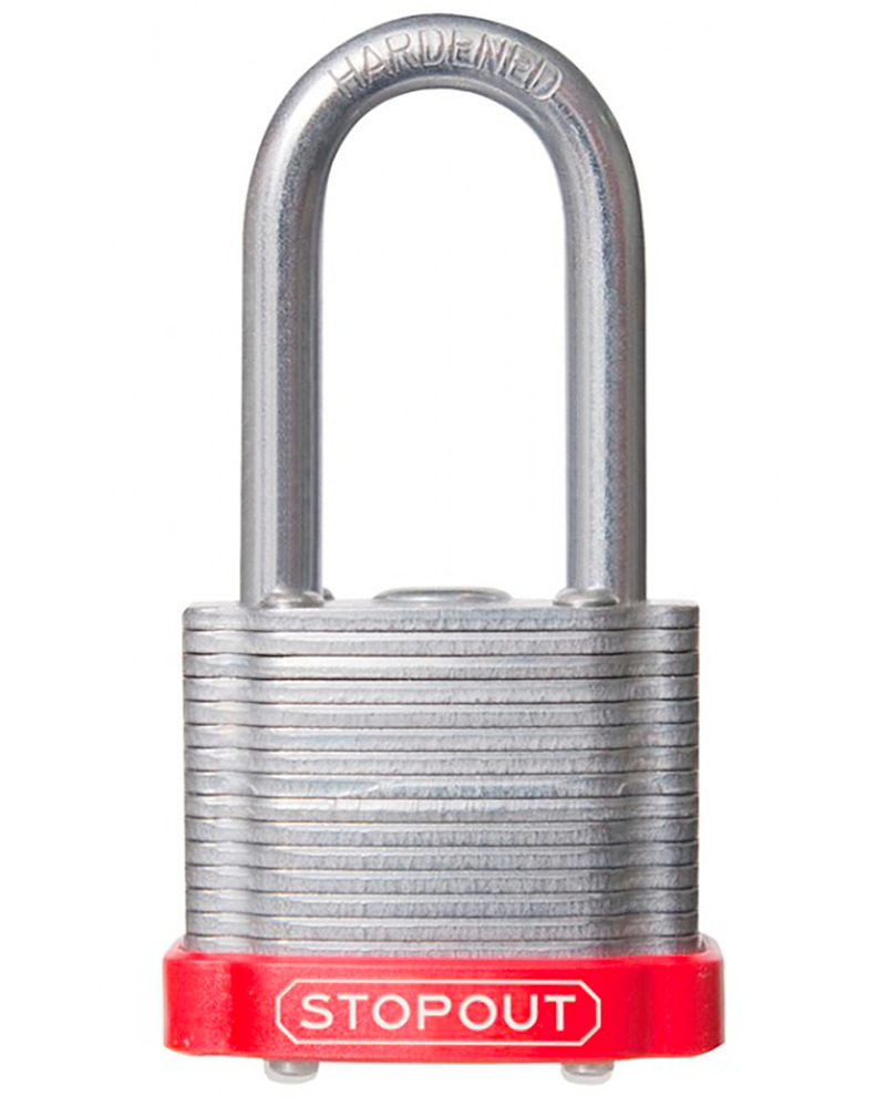 STOPOUT® Laminated Steel Padlocks-Red-Shackle Clearance Ht.: 1 1/2" Keyed Alike - 1