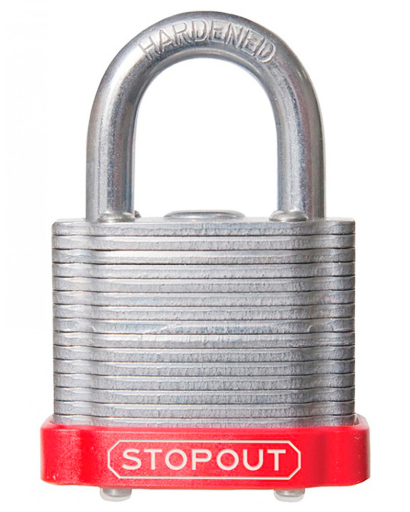 STOPOUT® Laminated Steel Padlocks-Red-Shackle Clearance Ht.: 3/4" Keyed Alike - 1