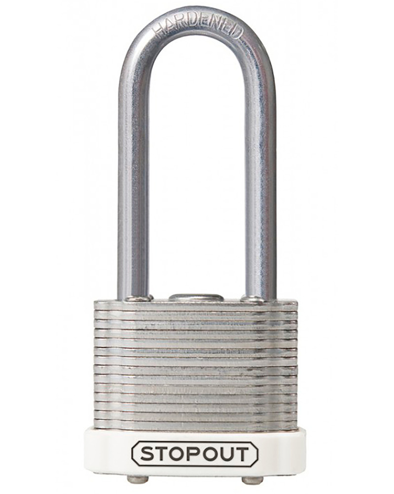 STOPOUT® Laminated Steel Padlocks-White-Shackle Clearance Ht.: 2" - 1