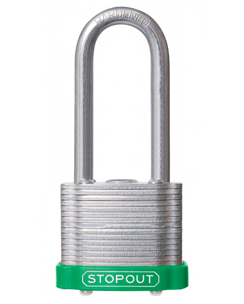 STOPOUT® Laminated Steel Padlocks-Green-Shackle Clearance Ht.: 2" - 1