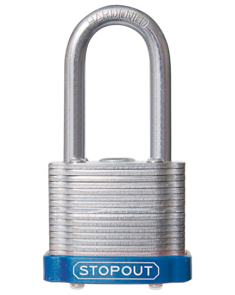 STOPOUT® Laminated Steel Padlocks-Blue-Shackle Clearance Ht.: 1 1/2" - 1