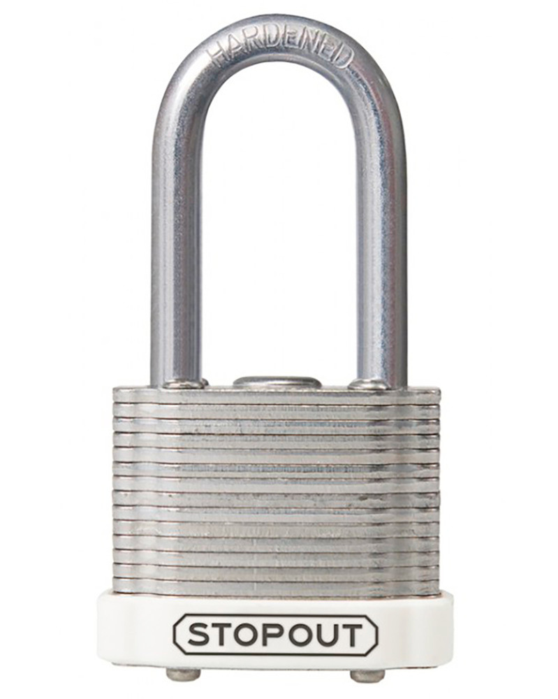STOPOUT® Laminated Steel Padlocks-White-Shackle Clearance Ht.: 1 1/2" - 1