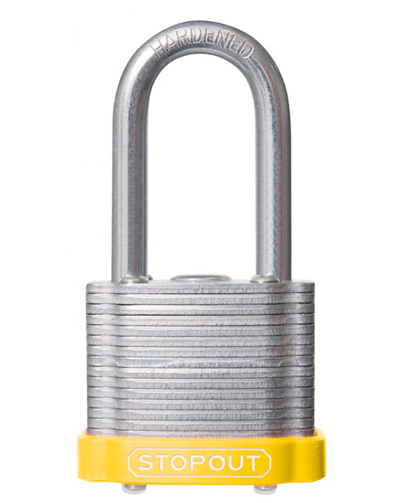 STOPOUT® Laminated Steel Padlocks-Yellow-Shackle Clearance Ht.: 1 1/2" - 1