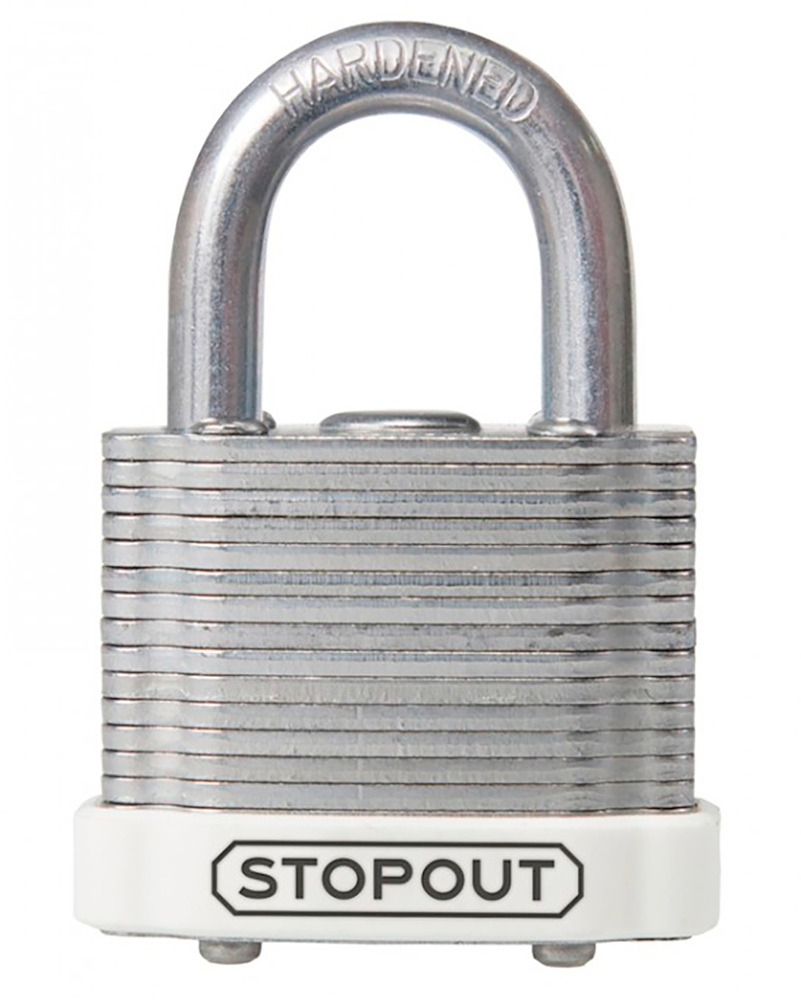 STOPOUT® Laminated Steel Padlocks-White-Shackle Clearance Ht.: 3/4" - 1