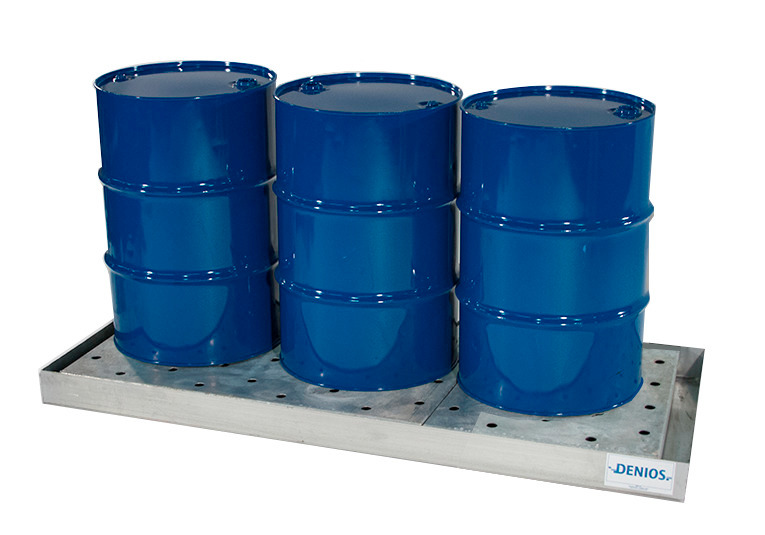 Spill Sump - 3 Drum Capacity - With Platform - Galvanized Steel Construction - Secure Storage - 1