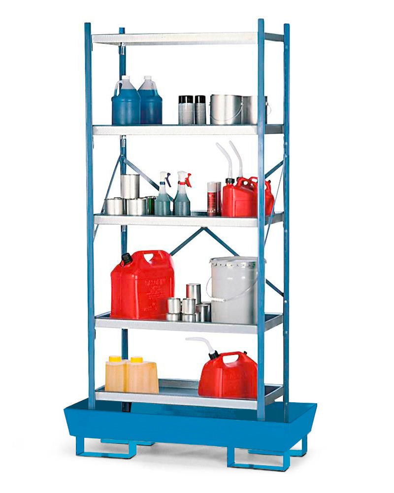 Spill Containment Shelving - with Sump Base - 36" x 24" - Solid Shelving - Painted Steel - 1