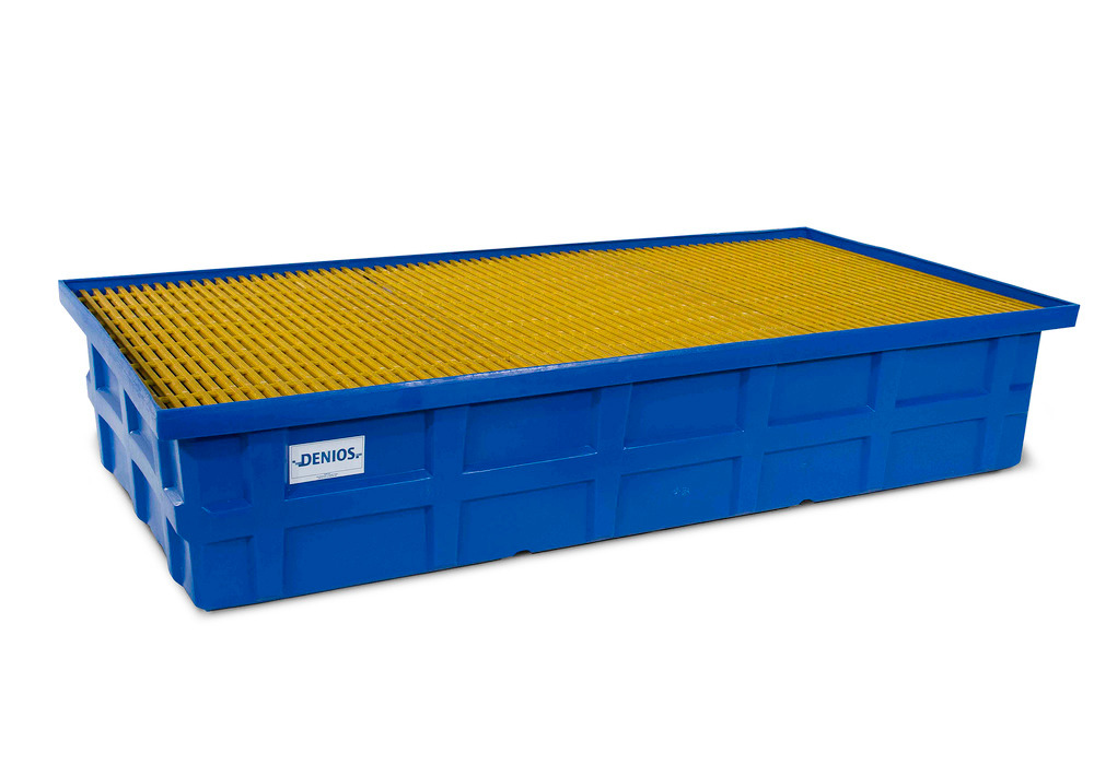IBC Spill Containment Pallet - Poly Construction - 2 IBC Capacity - Fiberglass Grating - with Drain - 2