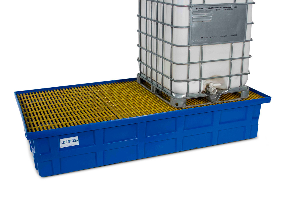 IBC Spill Containment Pallet - Poly Construction - 2 IBC Capacity - Fiberglass Grating - with Drain - 1