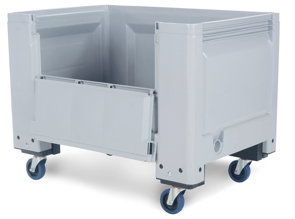 Pallet box SB 8-RK in plastic, with 4 castors and front folding flap, 535 litre volume - 1