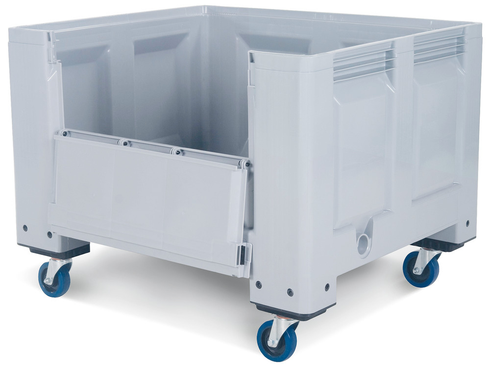 Pallet box SB 10-RK in plastic, with 4 castors and front folding flap, 670 litre volume - 1